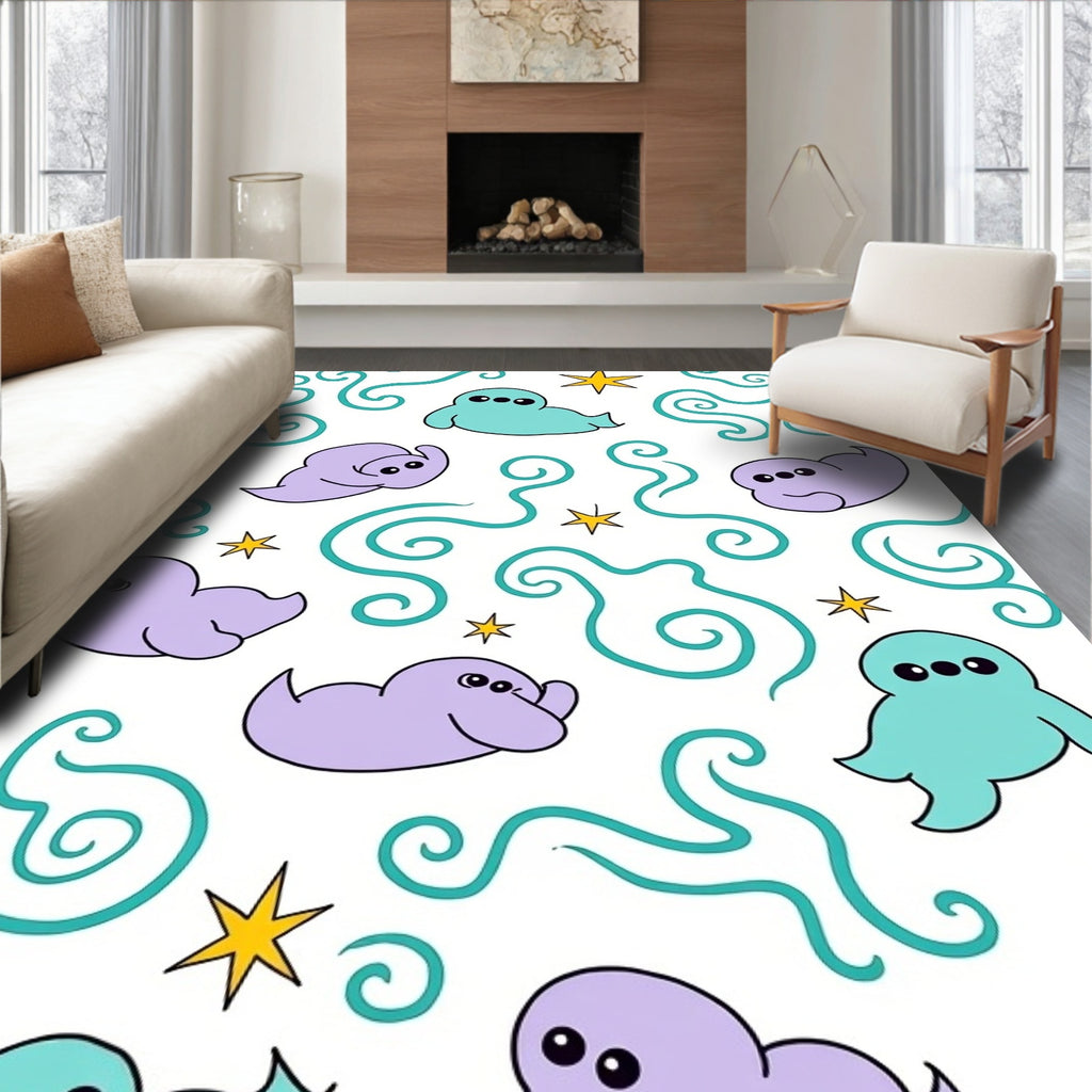 Cute Ghostly Alien Swirl Star Rug