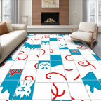 Playful White Blue Red Animal Squares Rug
