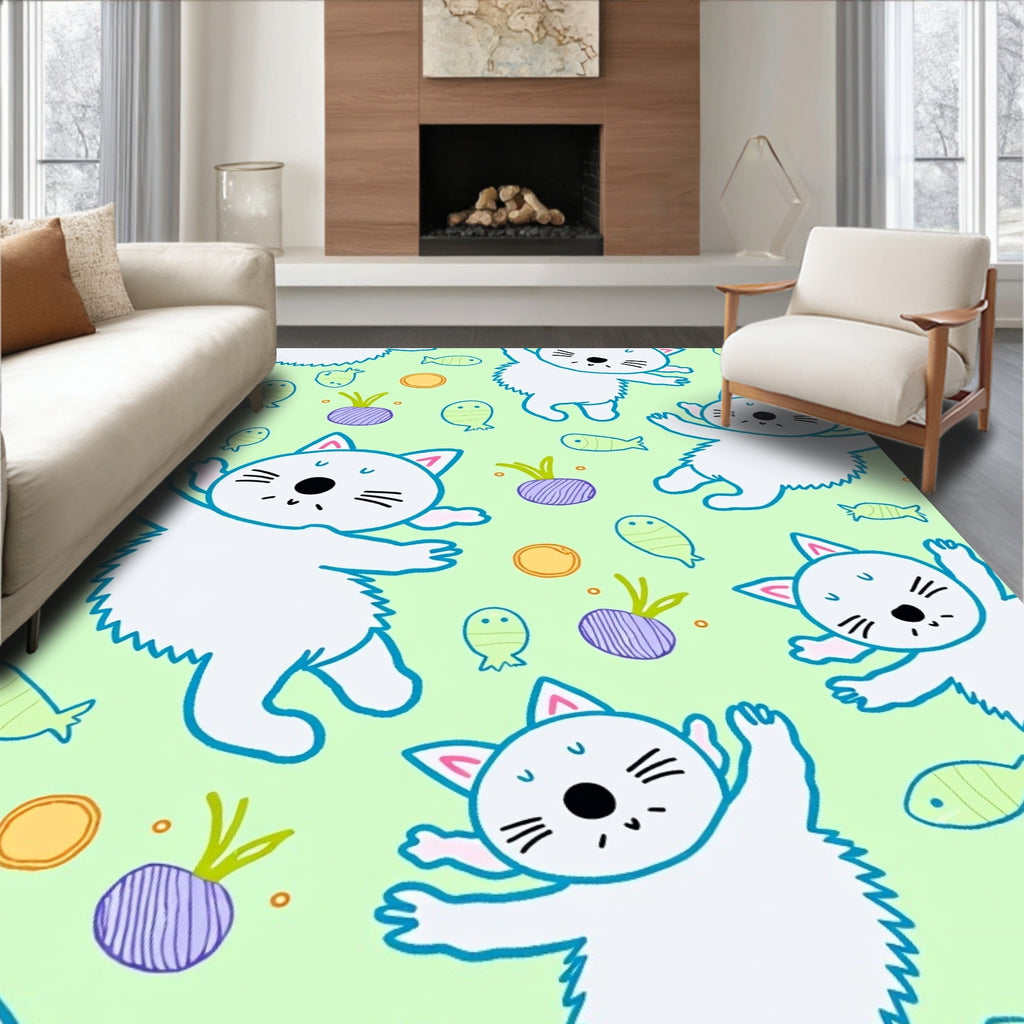 Playful White Kittens Purple Beets Fish Rug