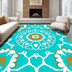 Teal White And Gold Floral Mandala Rug