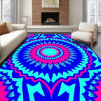 Vibrant Blue Pink Sunburst Mandala Rug