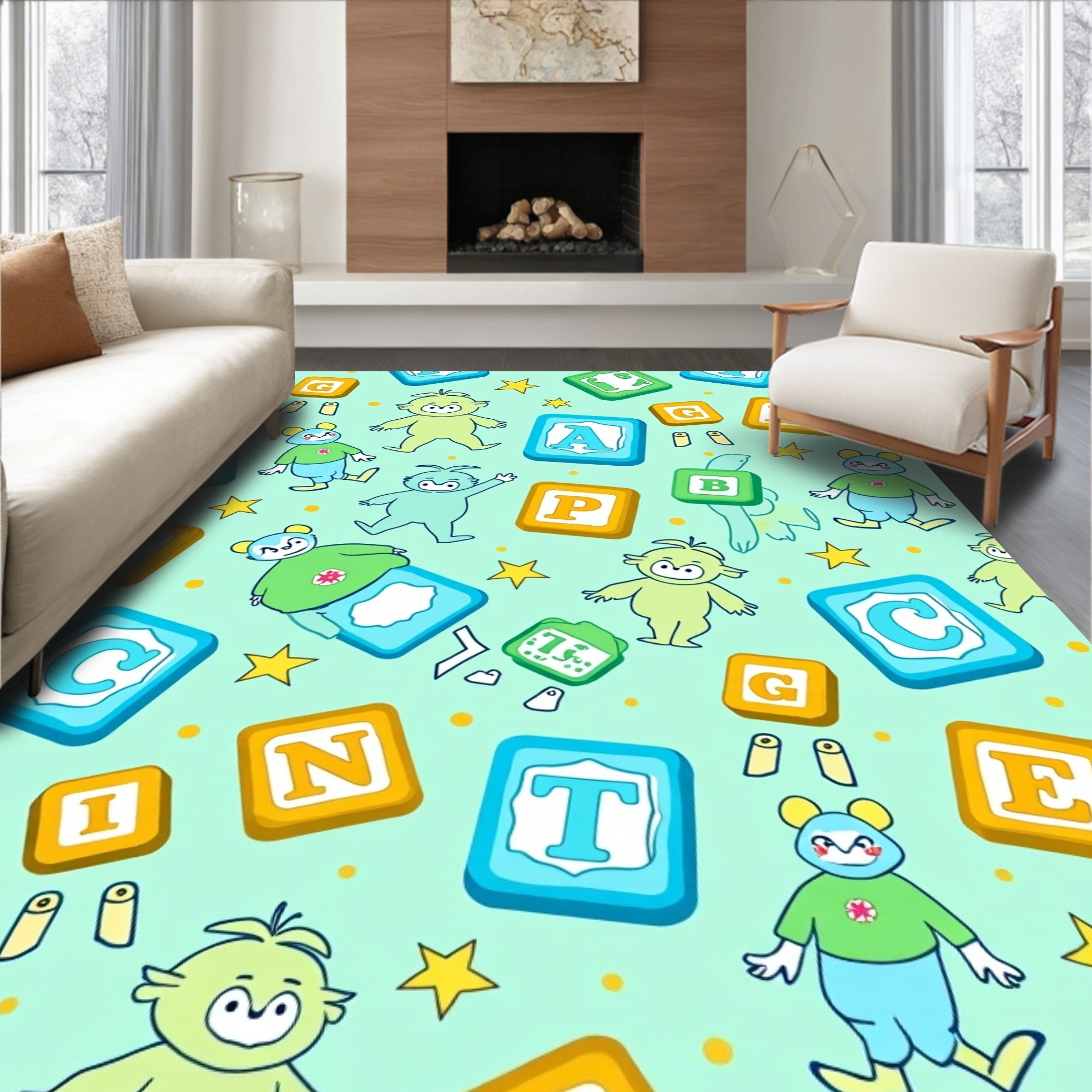 Playful Creatures Alphabet Blocks Rug