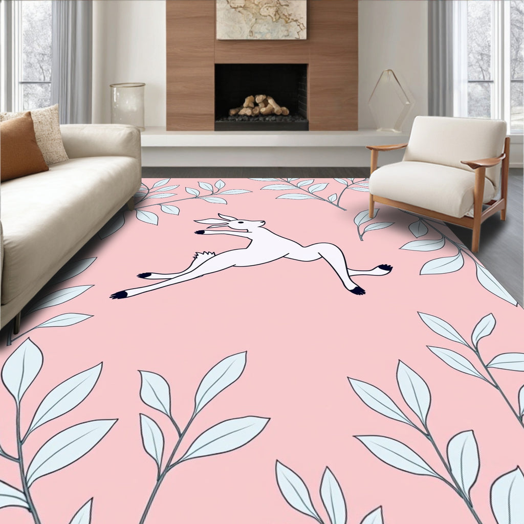 Bunny with Leaves Pastel Field Rug
