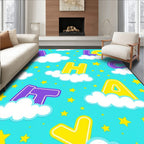 Bright Yellow Purple Alphabet Clouds Rug