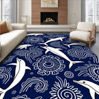 Marine White Dolphins Swirls Rug