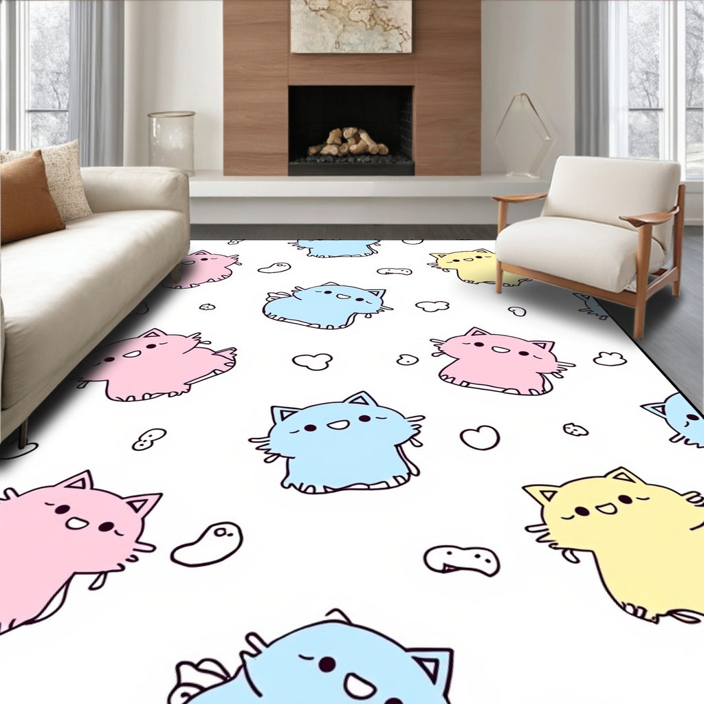 Cute Pastel Kawaii Kitty Cats Scattered Rug