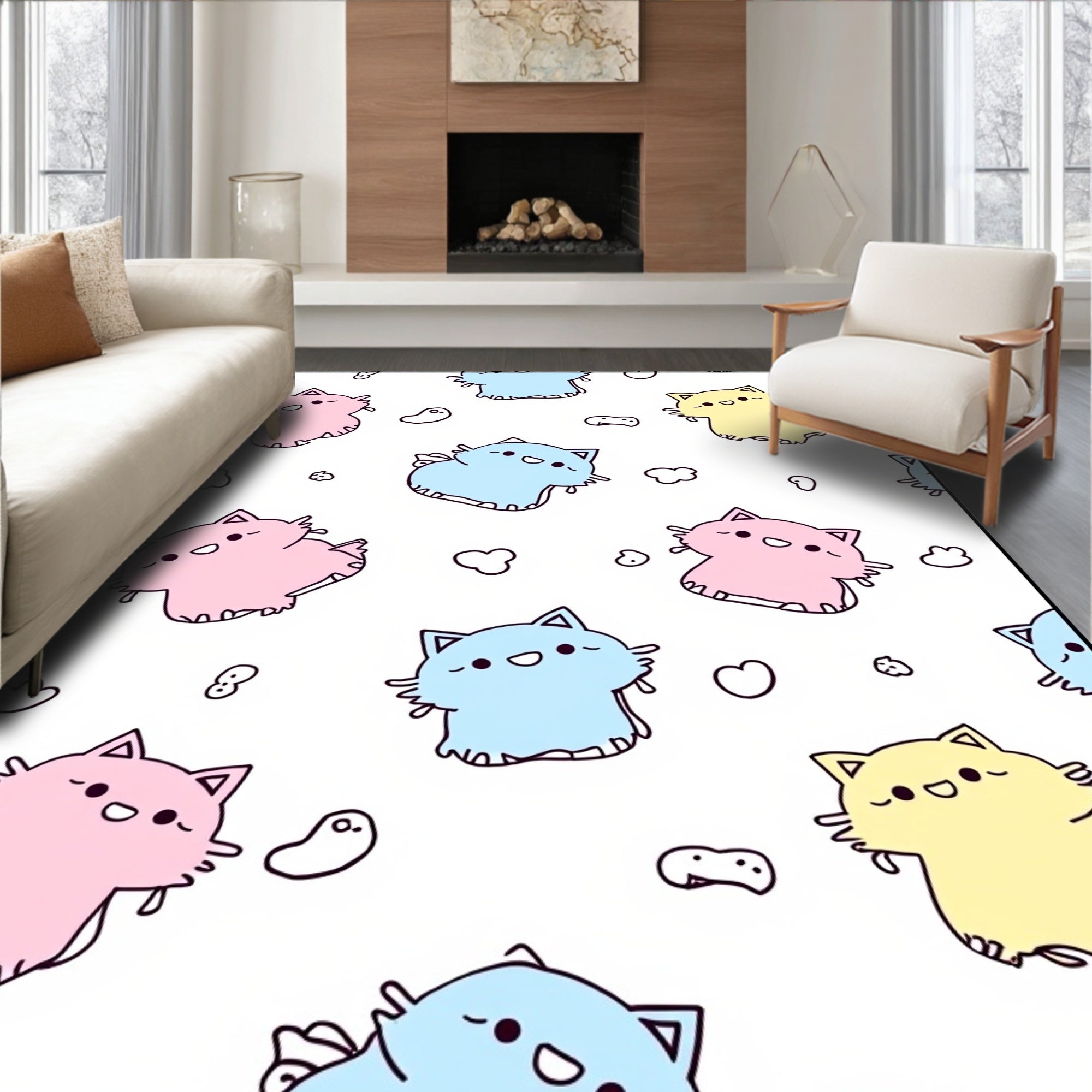 Cute Pastel Kawaii Kitty Cats Scattered Rug
