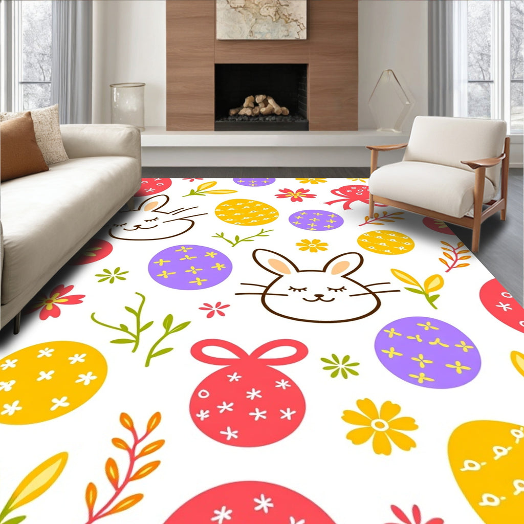 Whimsical Easter Bunny Egg Flower Meadow Rug
