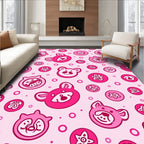 Pink Kawaii Animal Faces Circles Rug