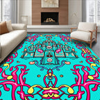 Whimsical Teal Castle Ornamental Swirl Rug