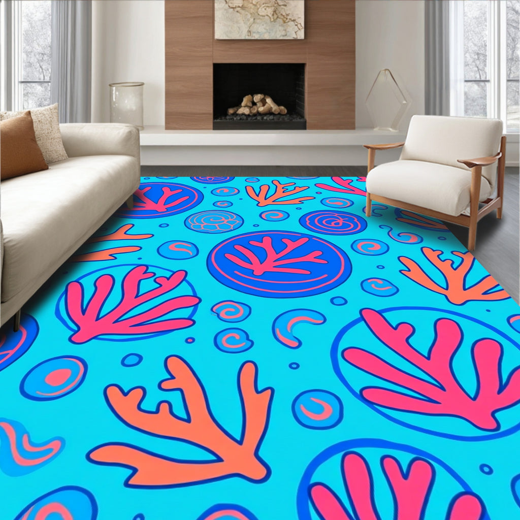 Oceanic Coral Circles and Shells Rug