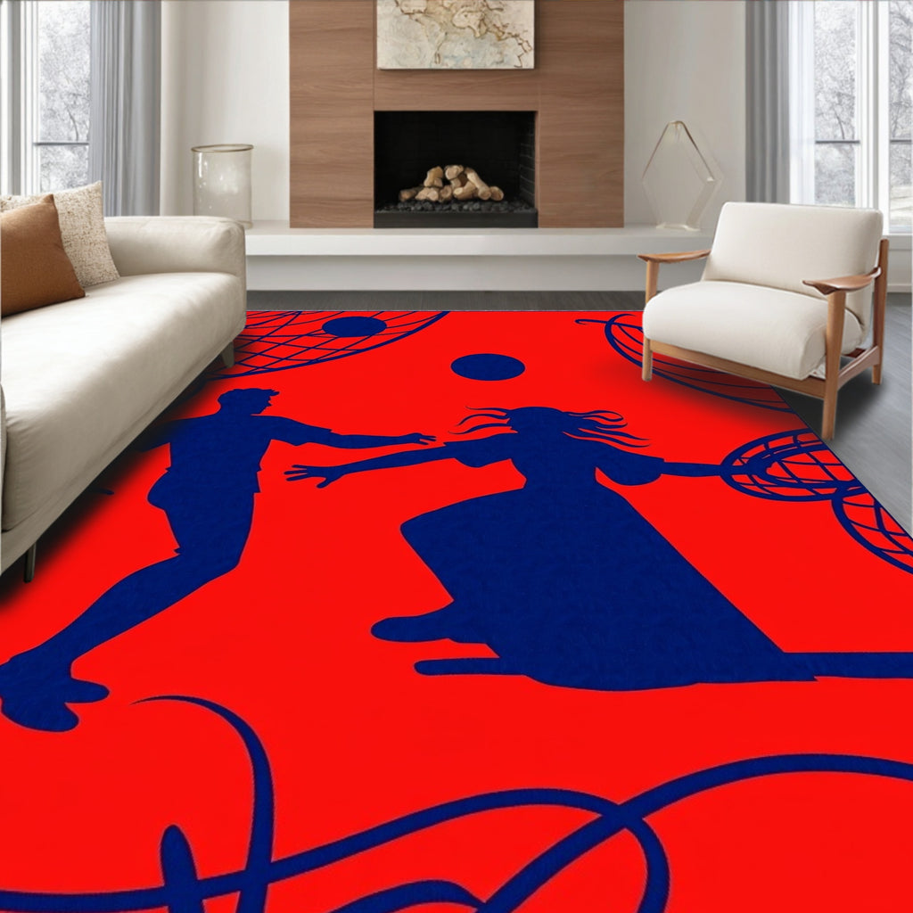 Crimson Blue Dancing Figures Netscape Rug