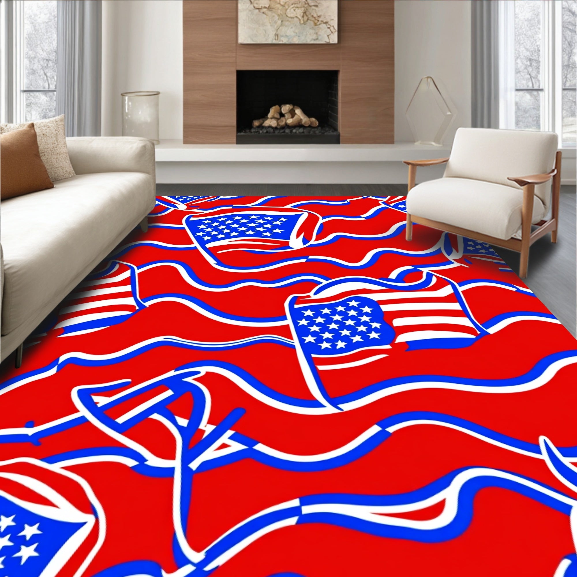 Bold Red White Blue Waving Flag Rug