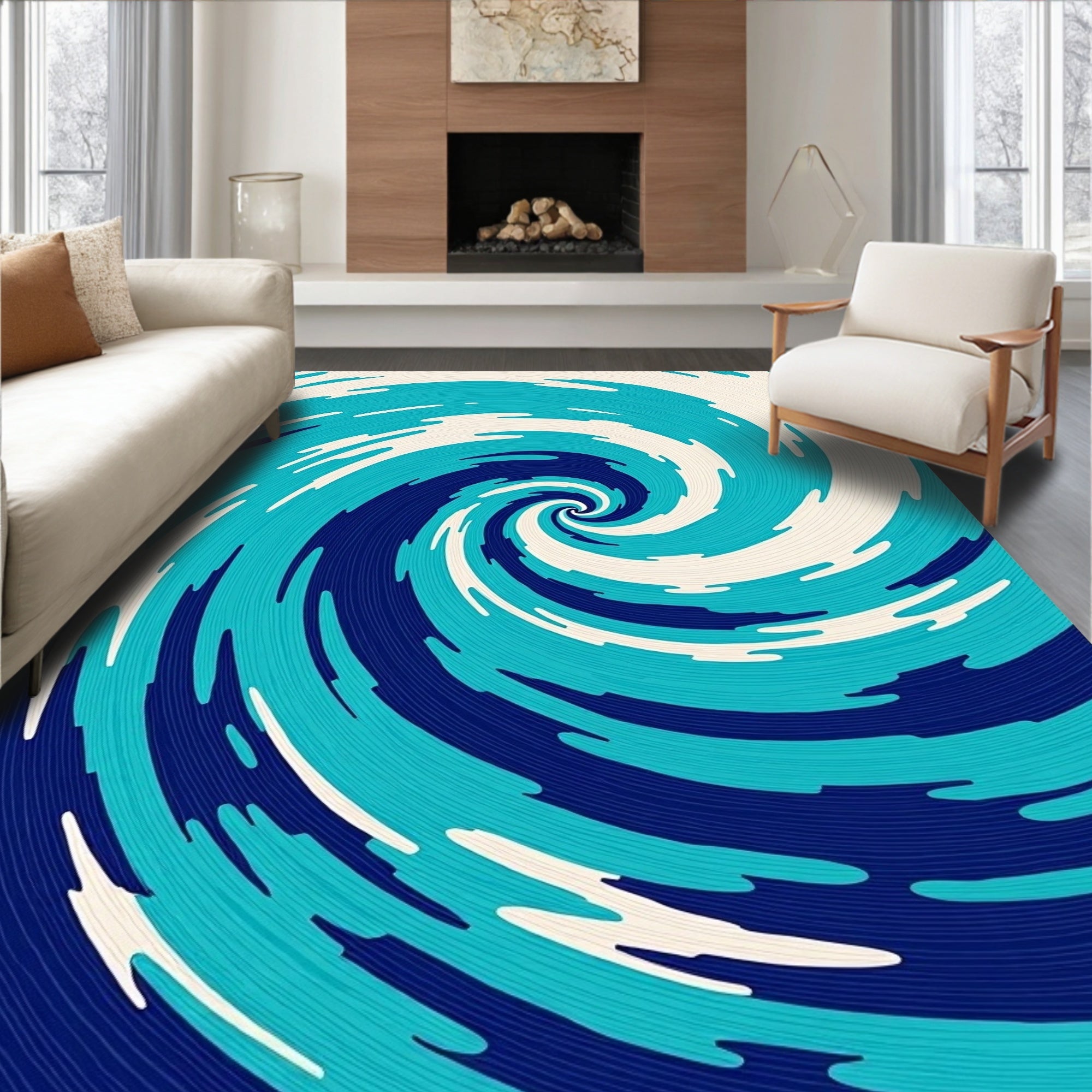 Deep Blue Swirling Water Effect Rug