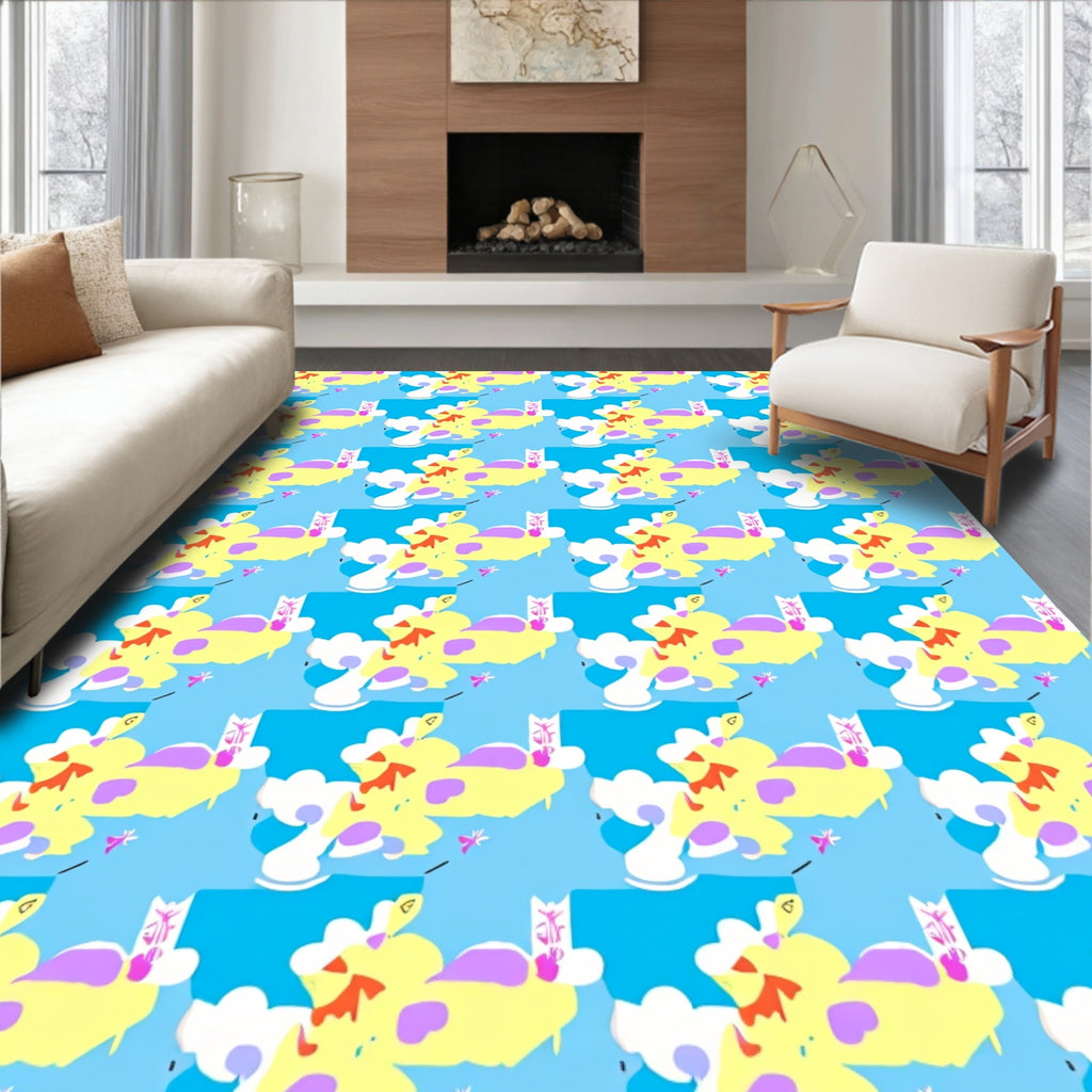 Playful Yellow Cloud Abstract Shapes Rug