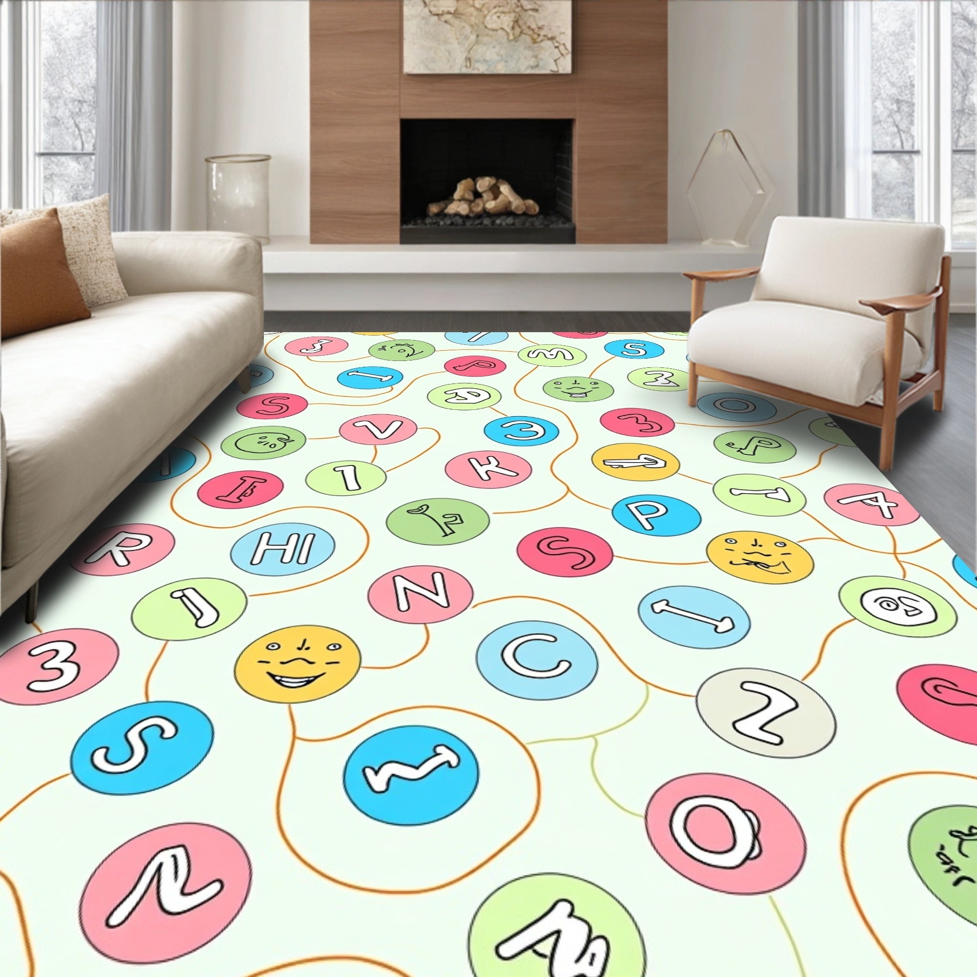Playful Alphabet And Numbers Circles Rug