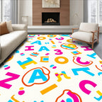 Vibrant Alphabet And Numbers Whimsical Collage Rug