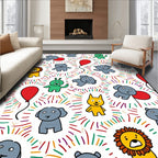 Cheerful Cartoon Animals Red Balloon Explosion Rug