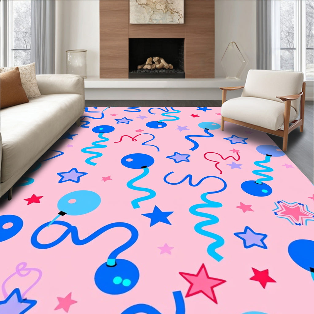 Pink Balloon Star Confetti Rug