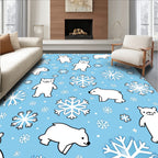 Cute Polar Bears Snowflakes Blue Background Rug
