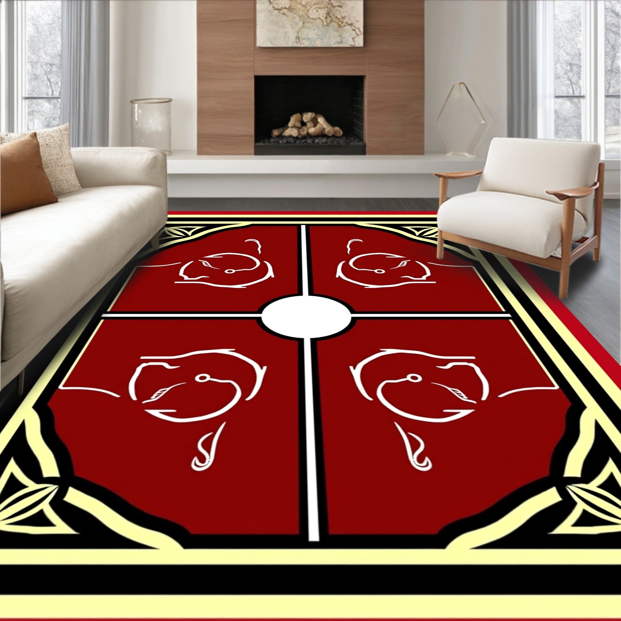 Crimson Tribal Horse Shield Rug