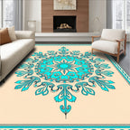 Turquoise Floral Medallion Border Rug