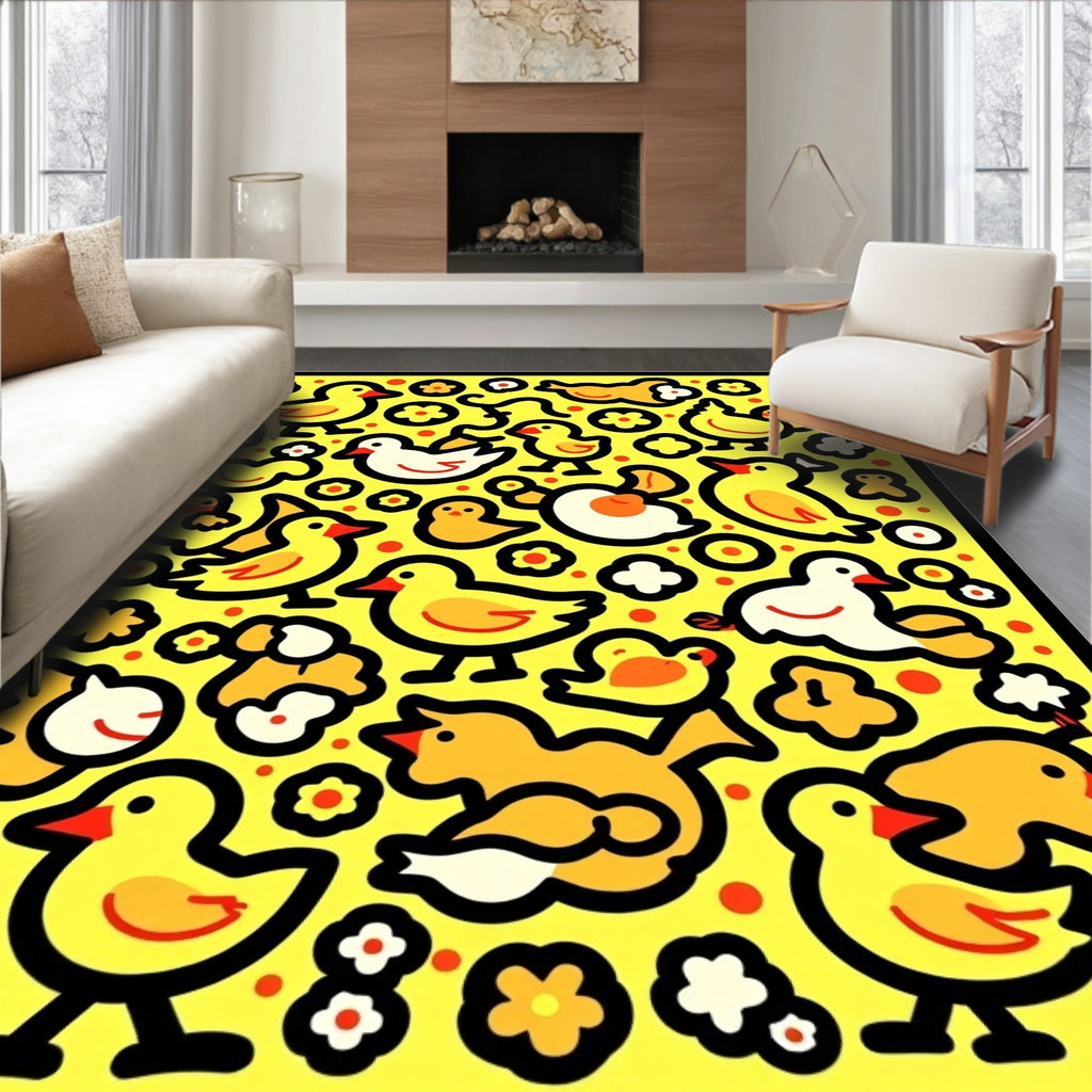 Whimsical Yellow Duckling Flock Together Rug