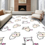 Playful Beige And White Cats Rug