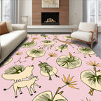 Whimsical Giraffe and Plants Pink Rug