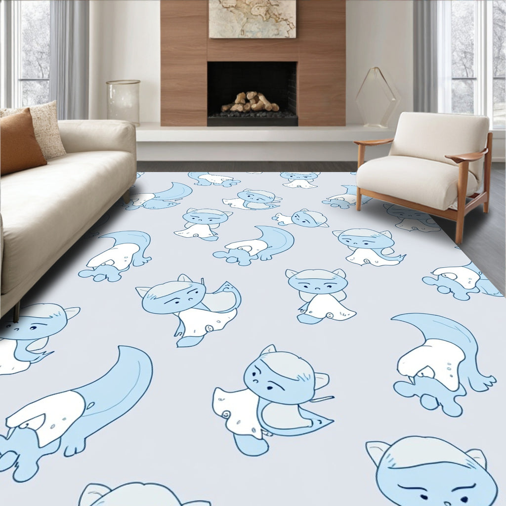 Playful Blue Whimsical Creature Toss Rug