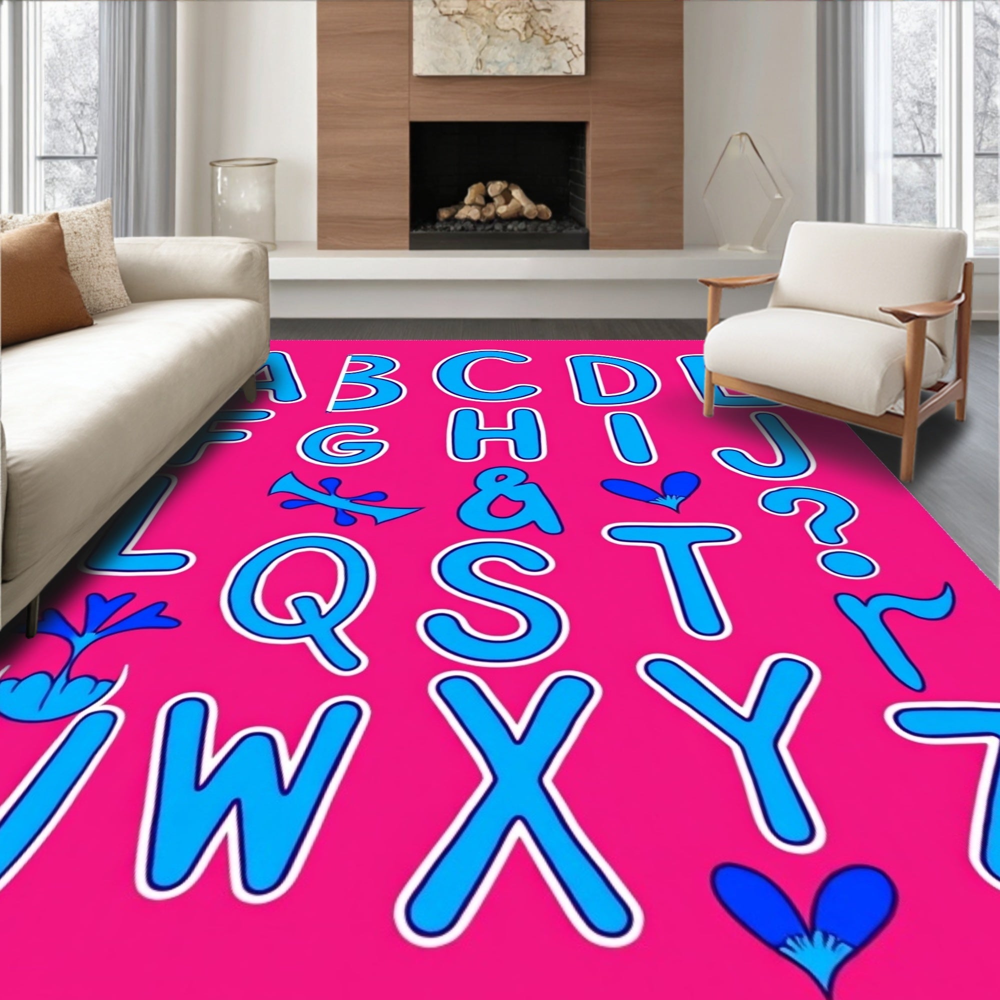 Pink Blue Alphabet Blooms Rug