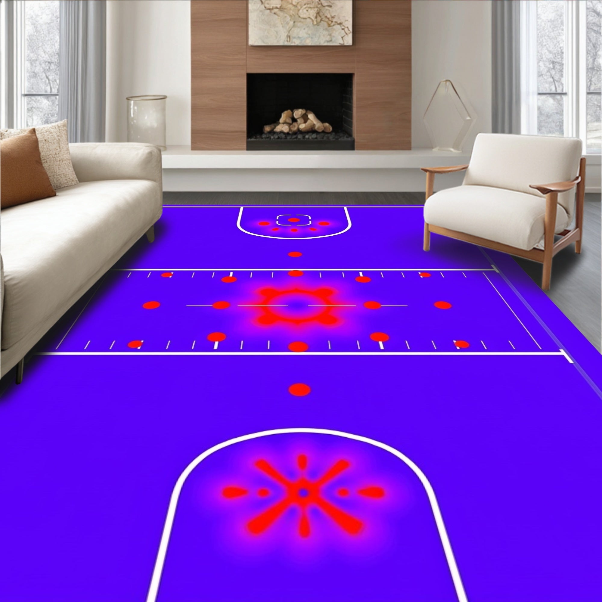 Crimson Red Sunburst Court Rug