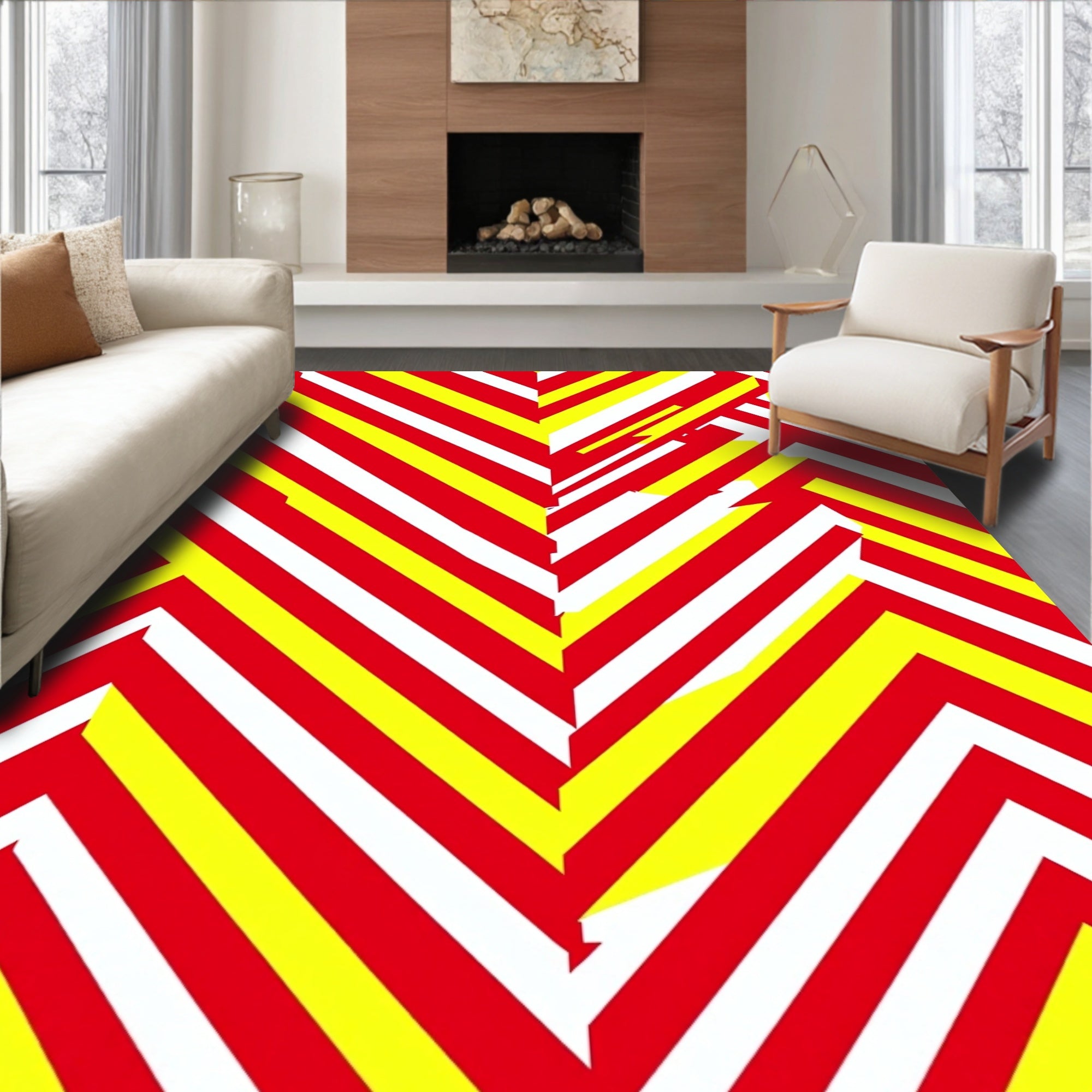 Bold Red Yellow Chevron Stripe Rectangles Rug