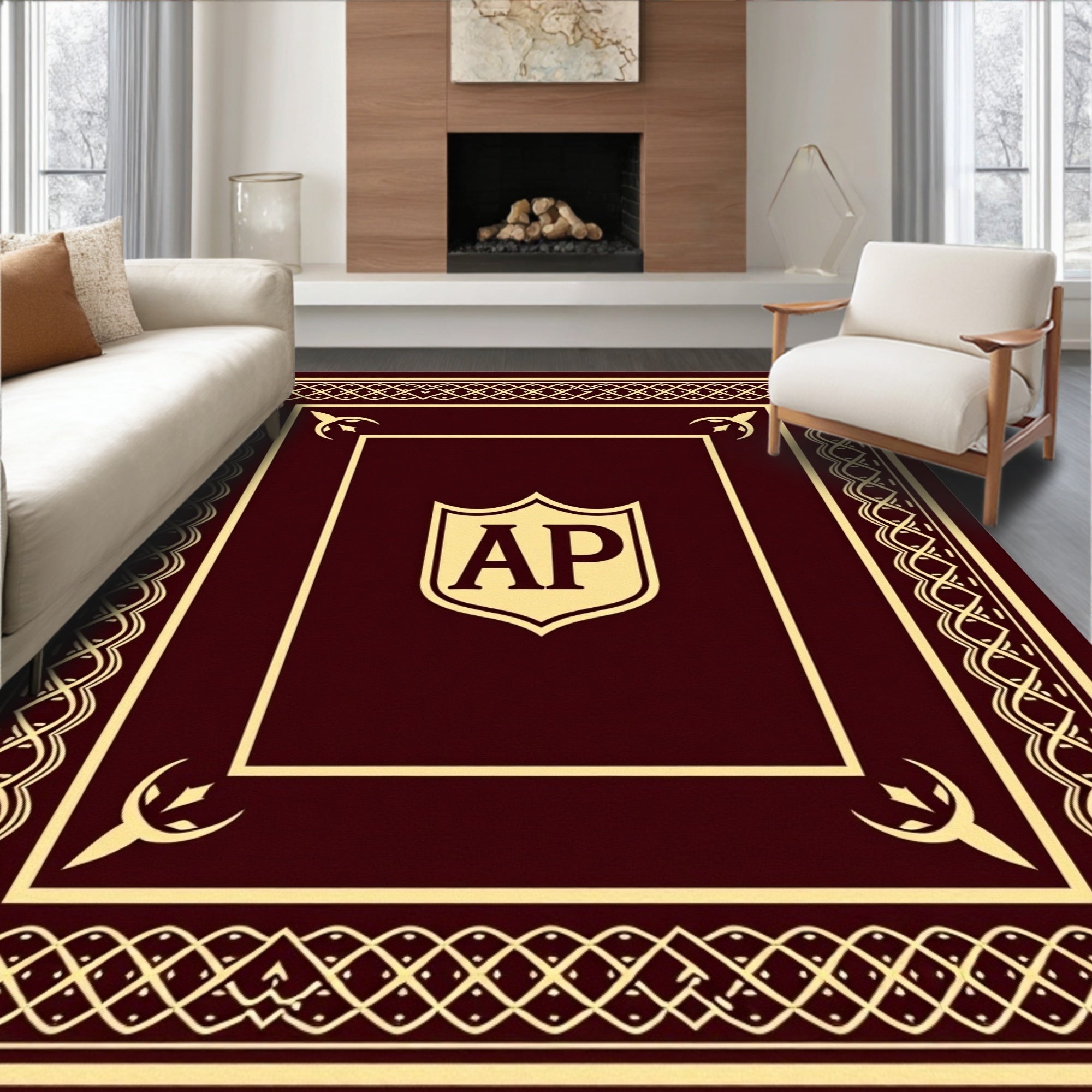 Crimson Gold Crested Border Rug