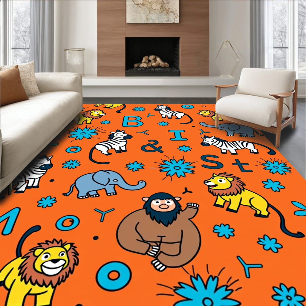 Orange Safari Animals And Letters Rug