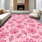 Pink Floral Vines Line Art Rug