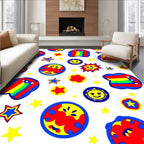 Playful Rainbow Star Smiley Faces Rug
