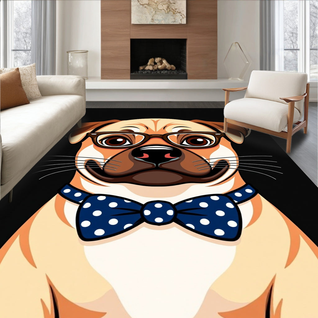 Wise Dog Bowtie Polka Dot Portrait Rug