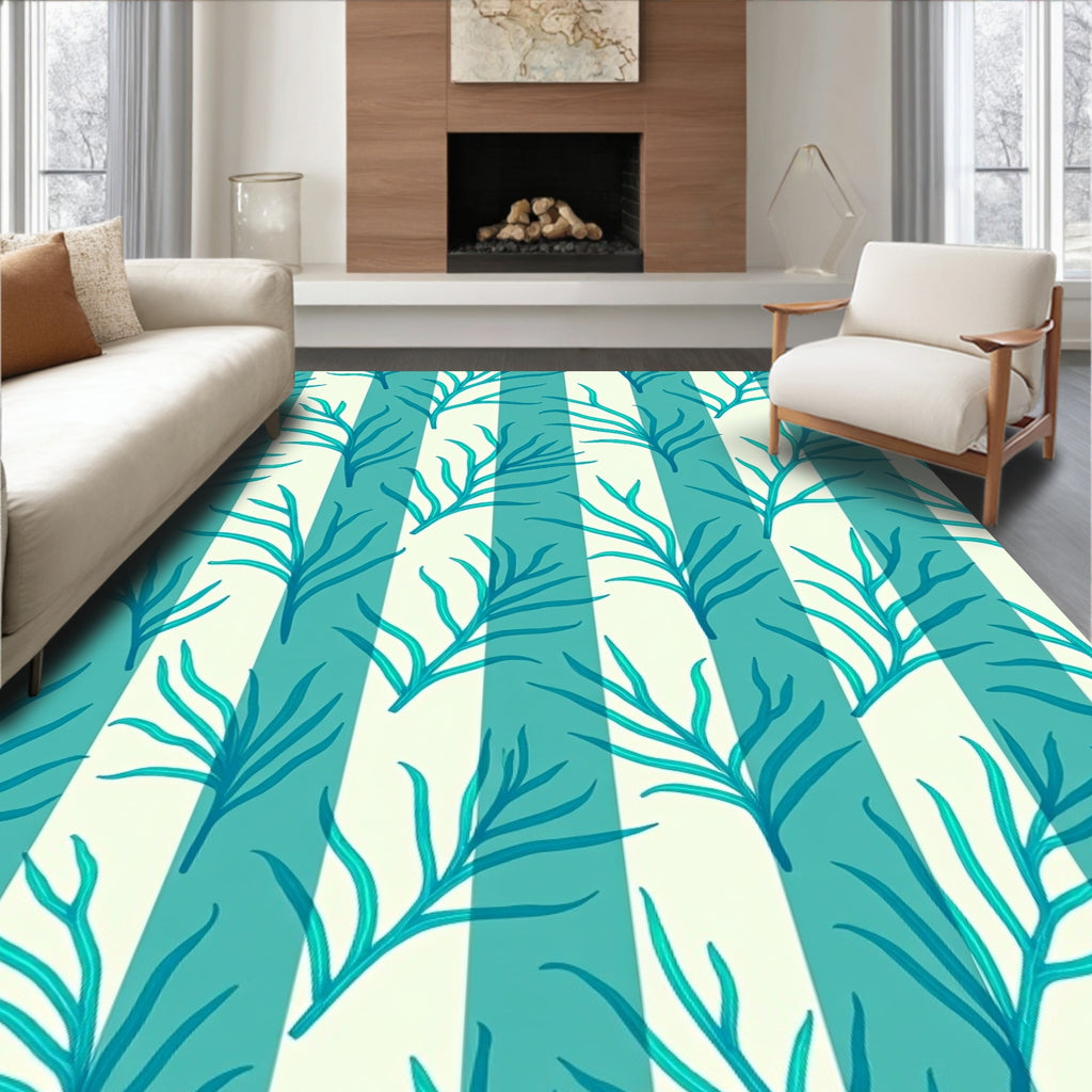 Teal Coral Stripe Abstract Rug