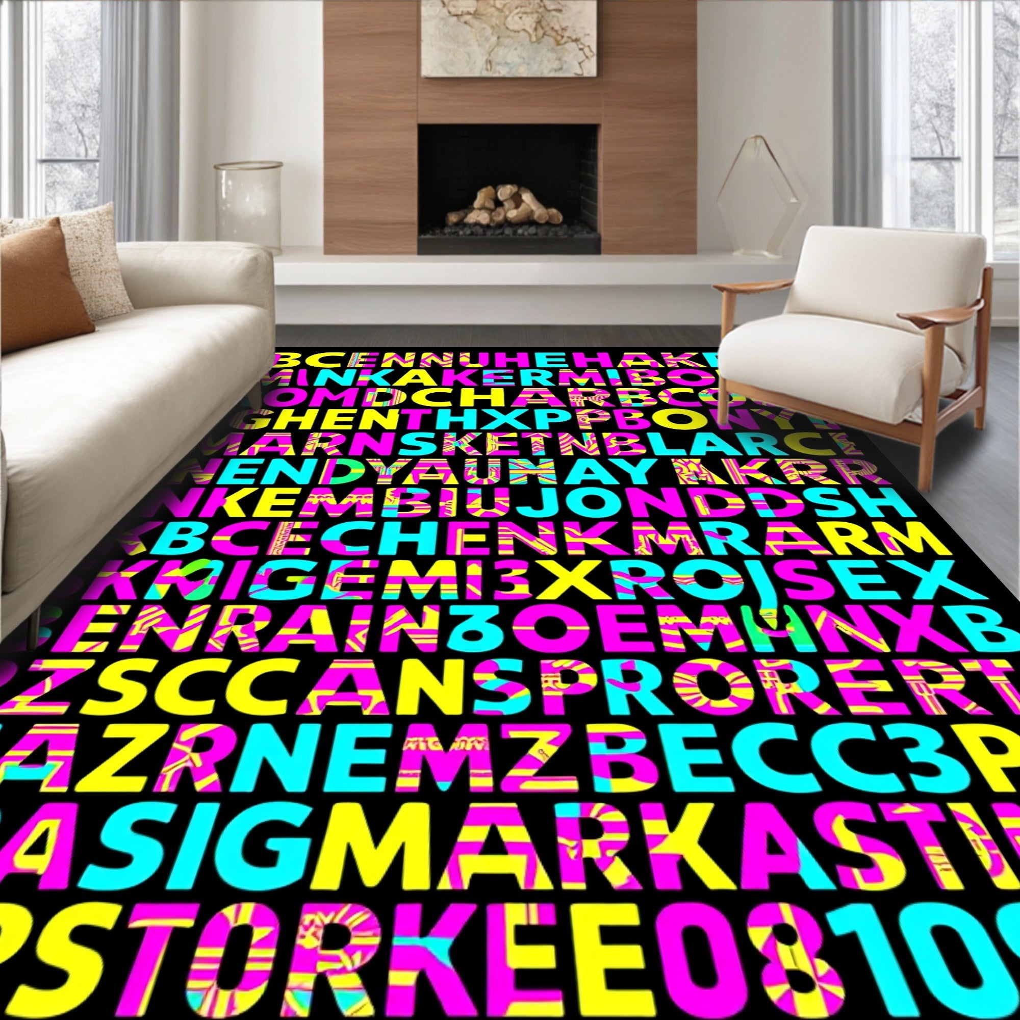 Vivid Neon Alphabet Grid Rug