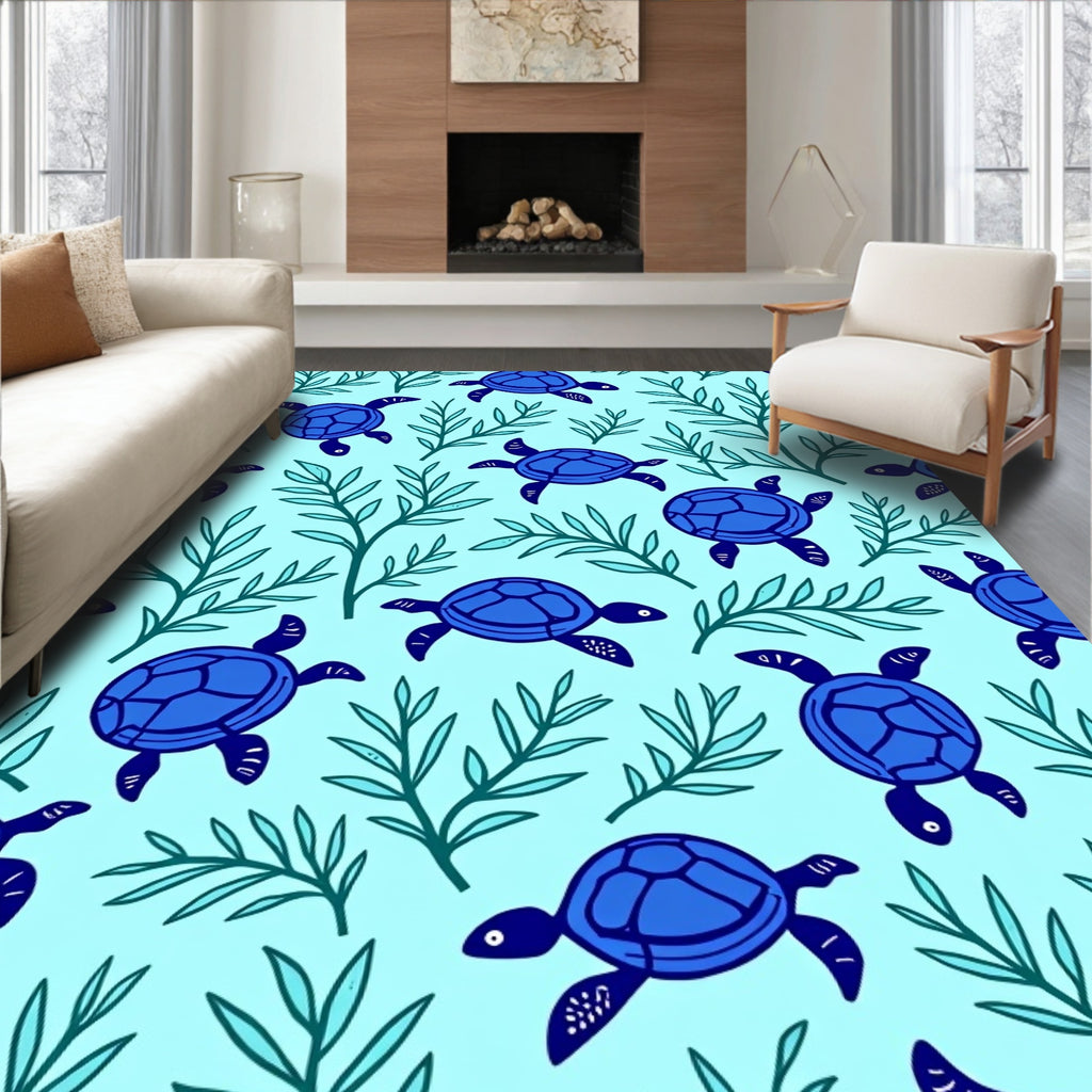 Blue Turtle Marine Foliage Charm Rug