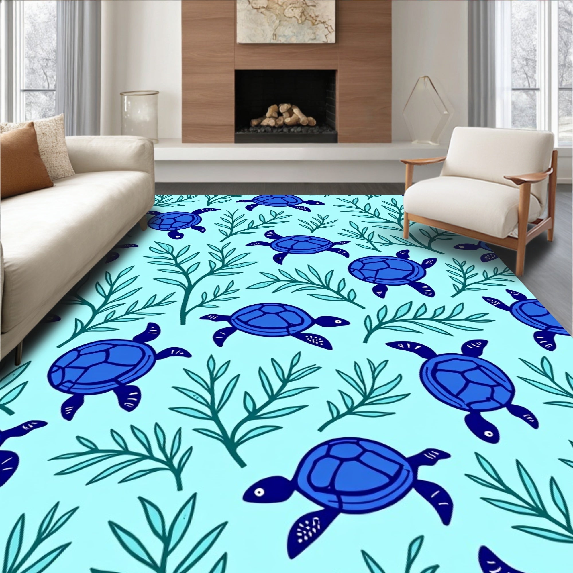 Blue Turtle Marine Foliage Charm Rug