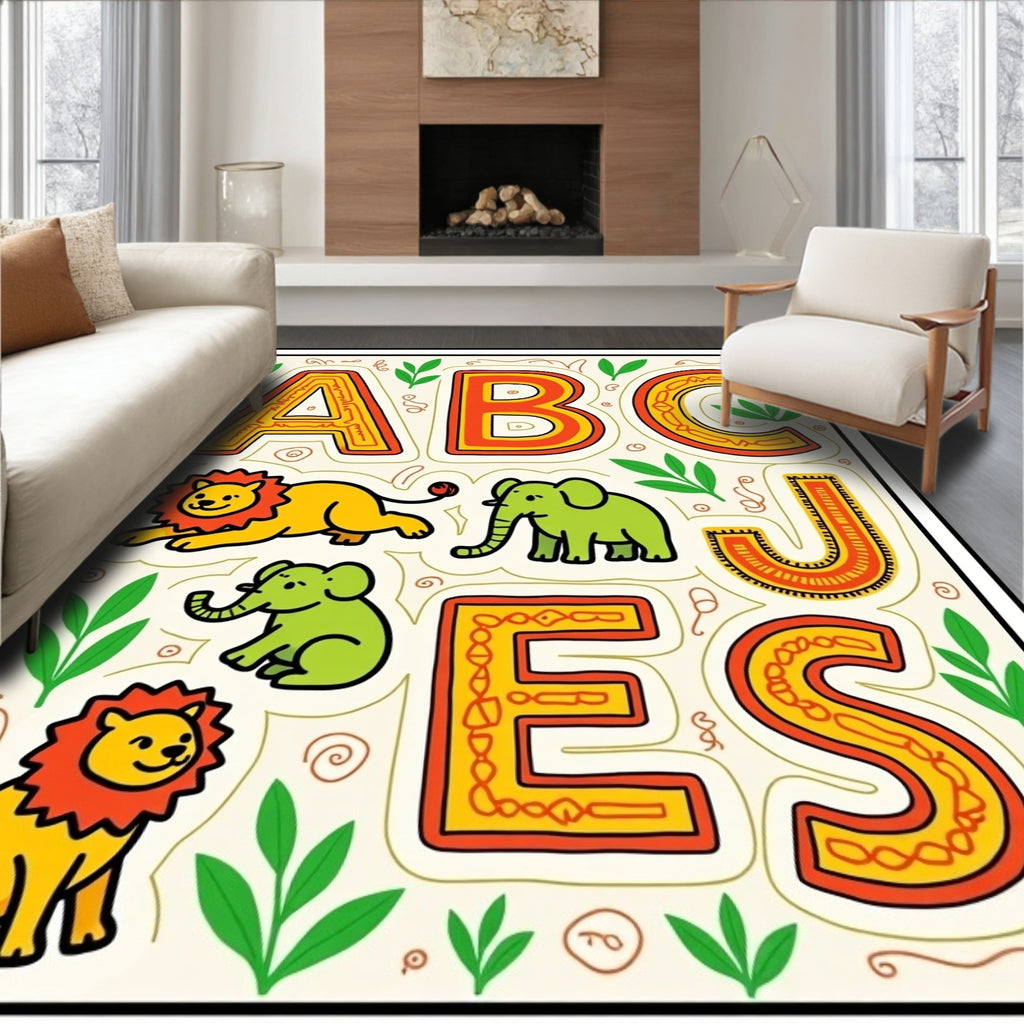 Safari ABC Alphabet Jungle Animals Rug