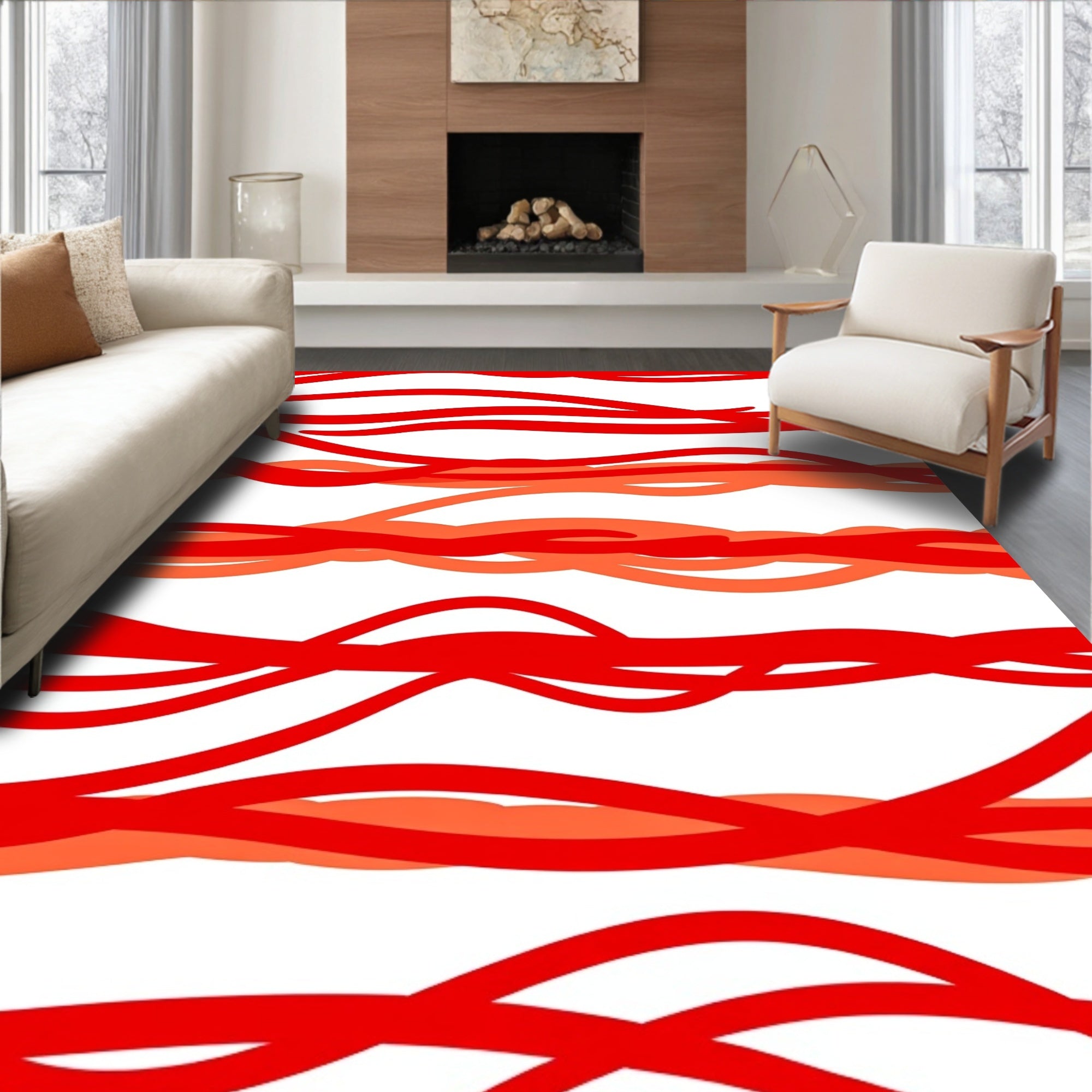 Crimson Red Ribbon Whimsical Curve Rug