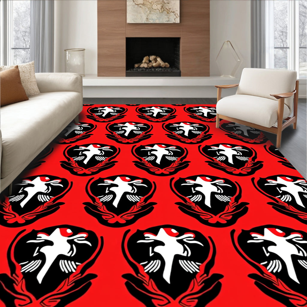 Bold Red Crested Creature Emblem Rug
