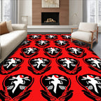 Bold Red Crested Creature Emblem Rug