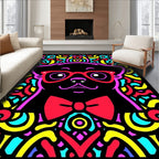 Vibrant Pug Portrait with Red Bowtie Rug