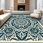 Cream Teal Floral Medallion Harmony Rug
