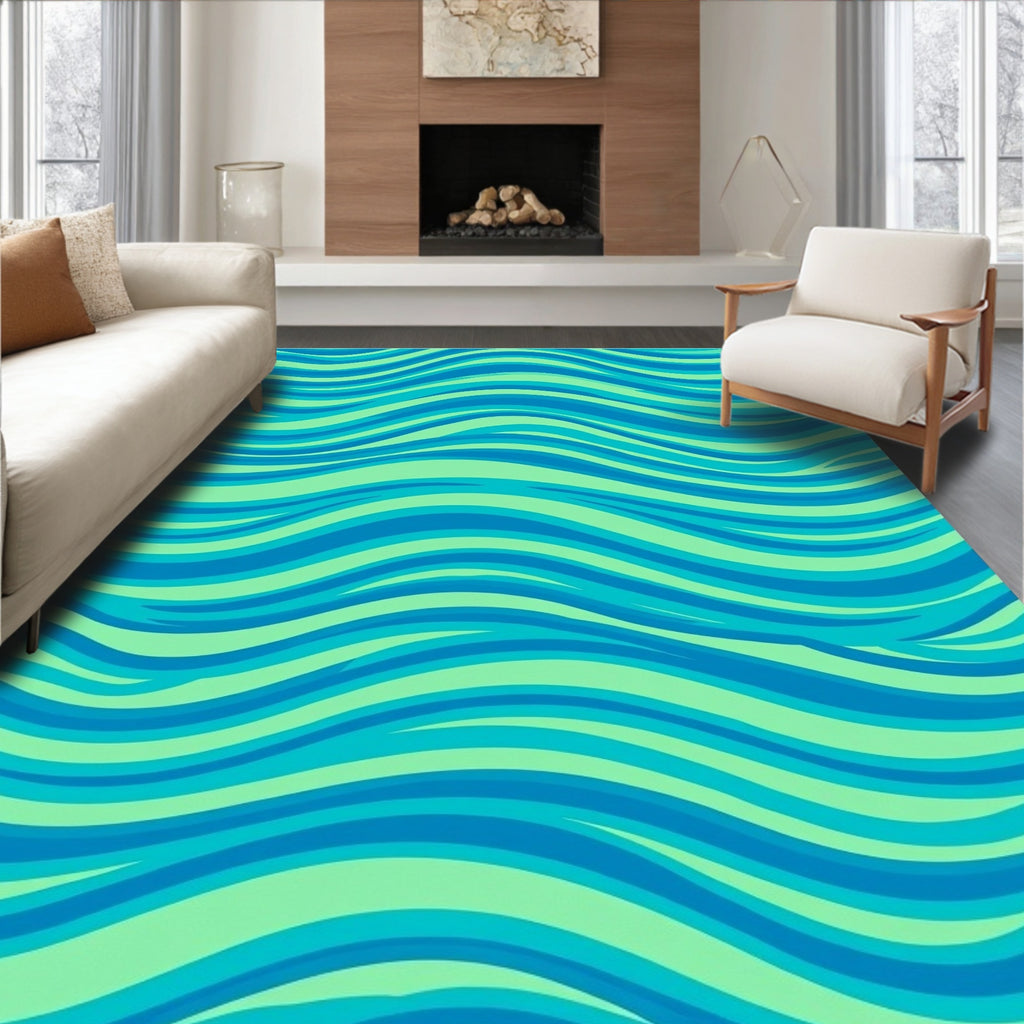 Aqua Blue Wavy Stripes Rug