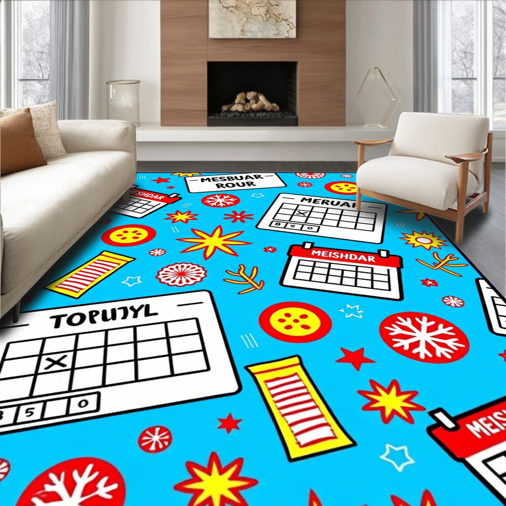 Playful Calendar and Starburst Collage Rug